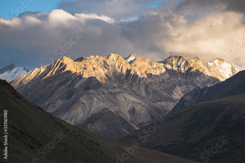 Snow mountain in Zanskar valley at sunset  Ladakh region  Northern India