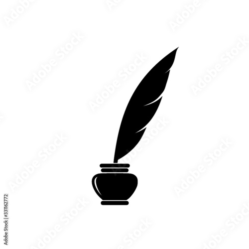 Quill ink icon on white background. Classic feather quill illustration