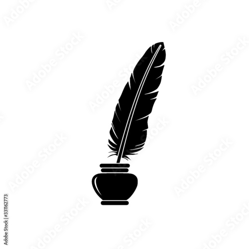 Quill ink icon on white background. Classic feather quill illustration