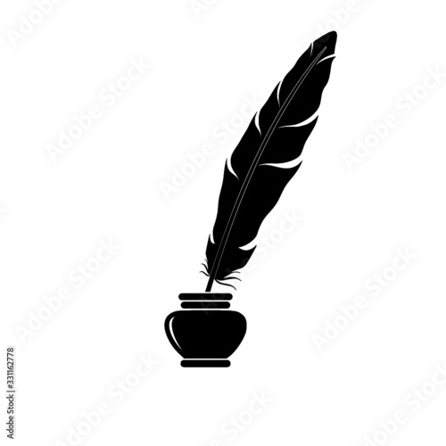Quill ink icon on white background. Classic feather quill illustration