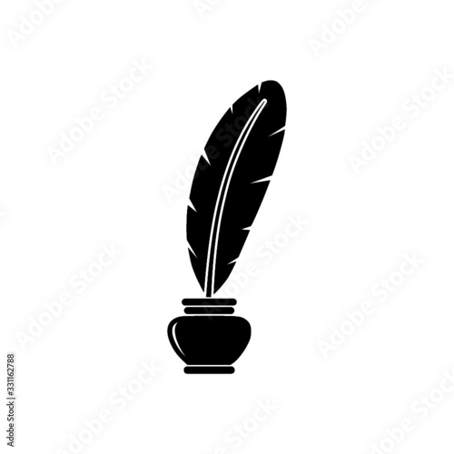 Quill ink icon on white background. Classic feather quill illustration