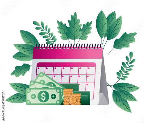 tax day calendar bills and coins vector design