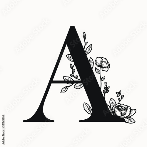 vector letter a drop caps big initial with floral decorations. graphic design elements . first letter of the paragraph isolated ornate design. serif letter B with floral illustrations.