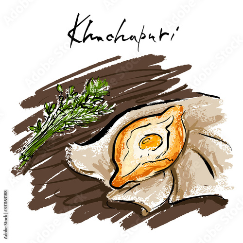 Illustration of a khachapuri with an egg