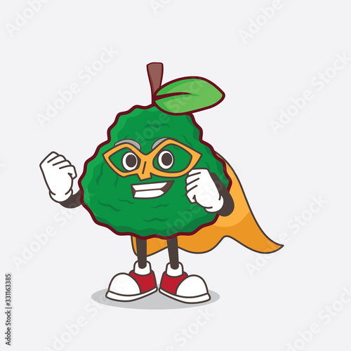 Kaffir Lime cartoon mascot character dressed as a Super hero
