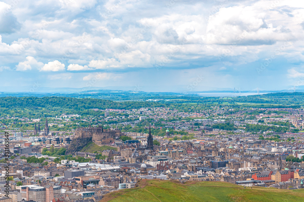Beautiful view of Edinburgh from Arthur's Seat, Scotland. Concept: Scottish urban landscapes