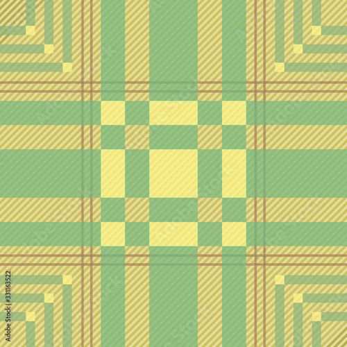 Tartan fabric in green and yellow  shades.  Seamless pattern. For a site about fabrics,wallpapers , art, mathematics, drawing. Vector illustration.