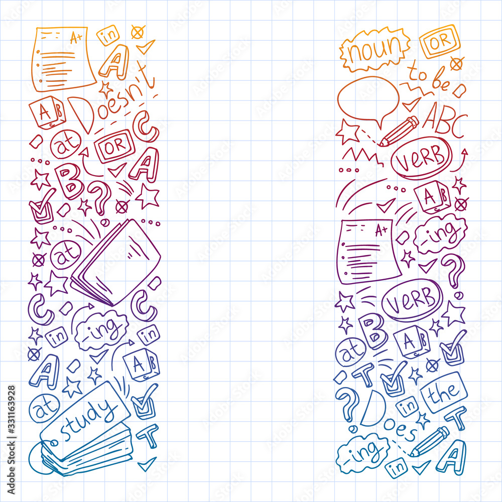 Fototapeta premium English internet online courses. Doodle vector concept illustration of learning english language.