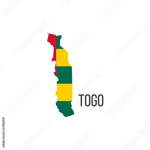 Togo flag map. The flag of the country in the form of borders. Stock vector illustration isolated on white background.