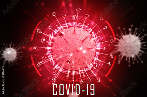 3d render Corona virus disease COVID-19. Microscopic view of a infectious virus