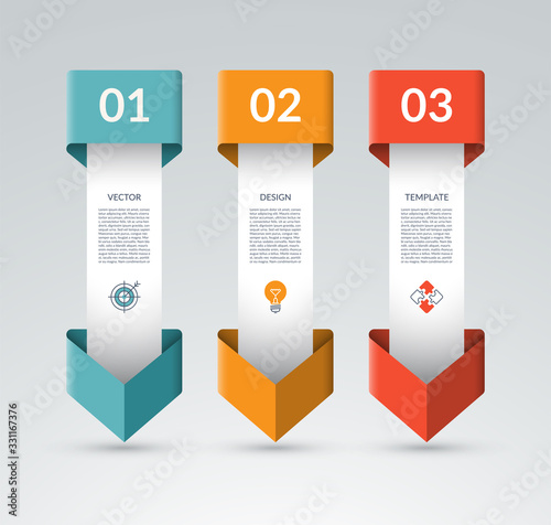 Infographic template with 3 arrows pointing down. Can be used for diagram, graph, chart, report, web design. Vector illustration