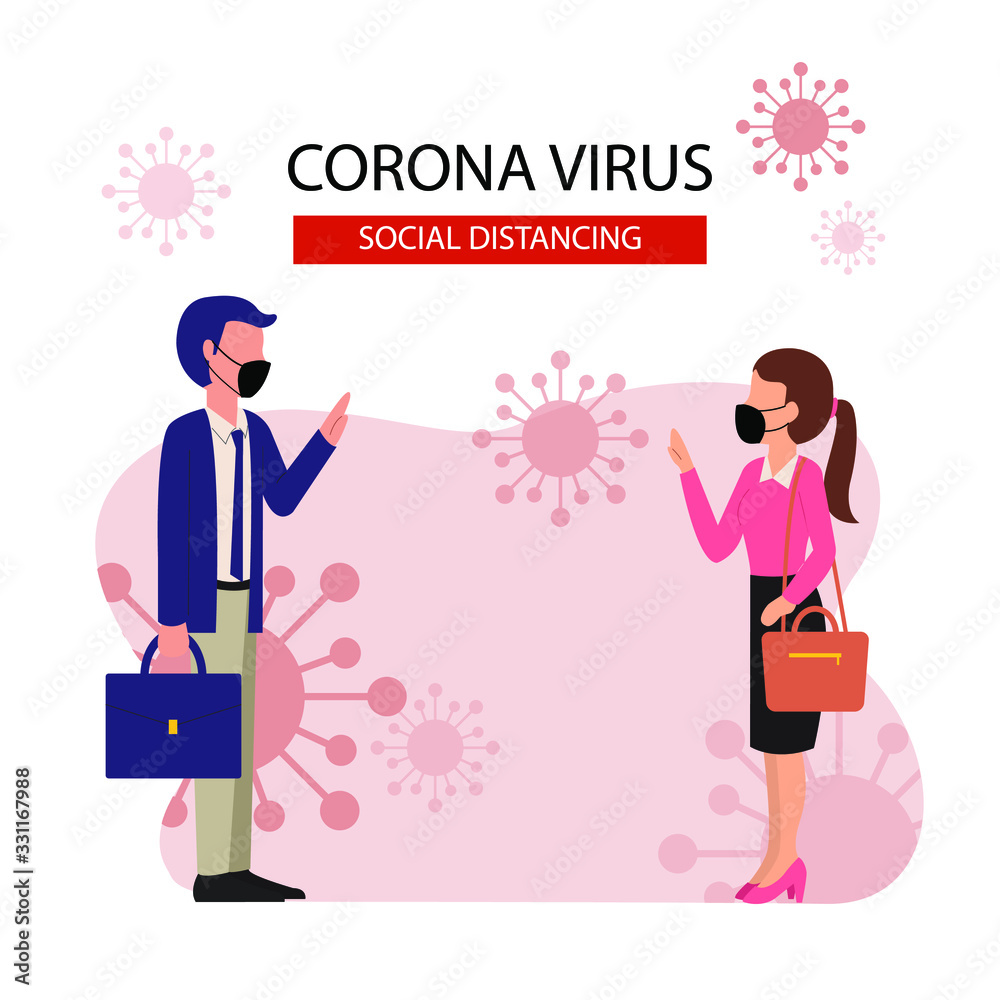 Social distancing example for greeting to avoid spreading corona virus. Flat design vector. Social distancing example for greeting to avoid spreading corona virus. Flat design vector.