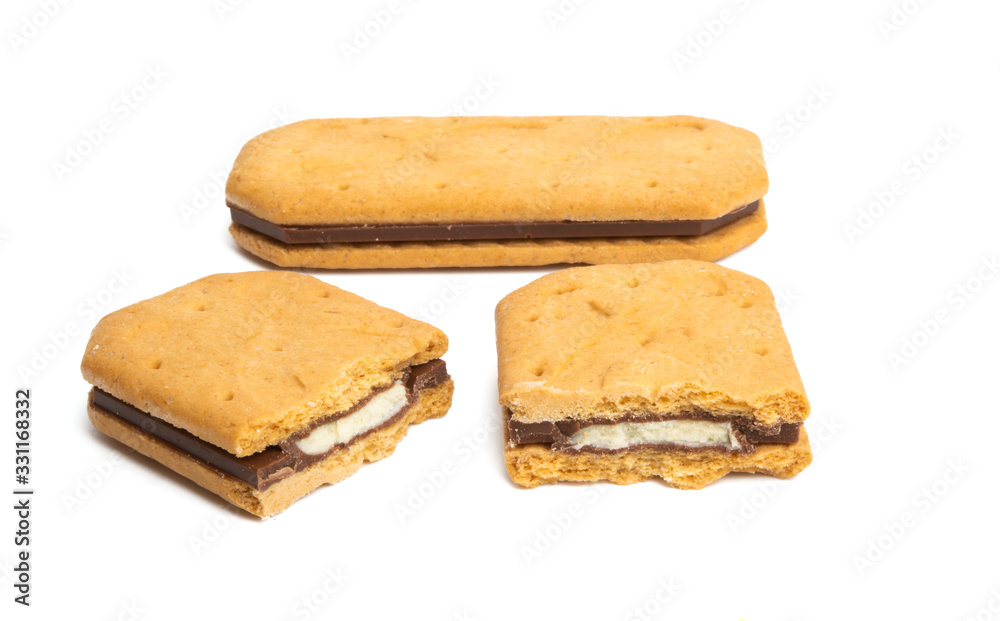 double square cookies with chocolate isolated
