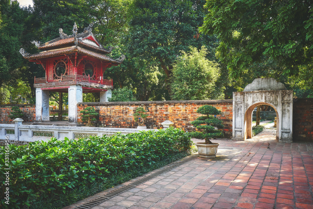 Beautiful green garden in the Temple of Literature in Hanoi