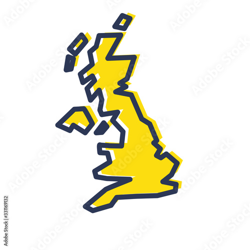 Stylized simple yellow outline map of United Kingdom