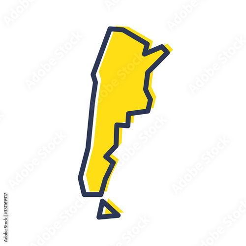 Stylized simple yellow outline map of Argentina