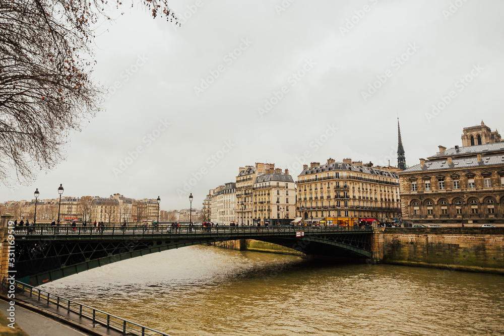 View of Seine river in Paris, France. Travel in Europe. Cityscape of Paris, France. Beautiful architecture.