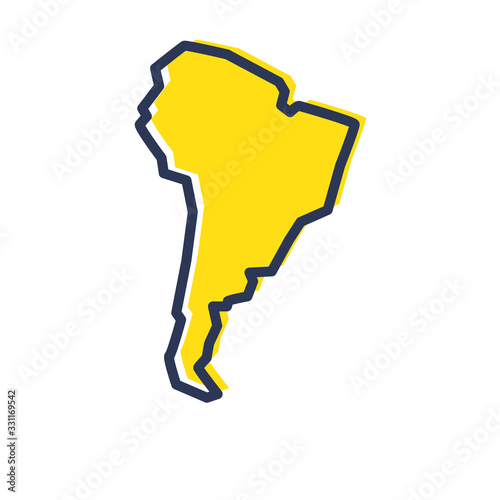Stylized simple yellow outline map of South America