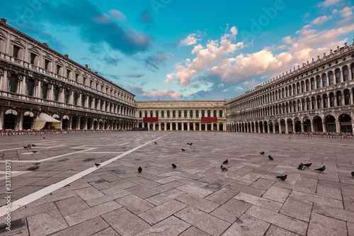 Empty San Marco square, in the early morning in Venice, Italy