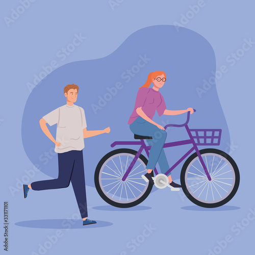 Fototapeta Naklejka Na Ścianę i Meble -  couple with bike avatar character vector illustration design