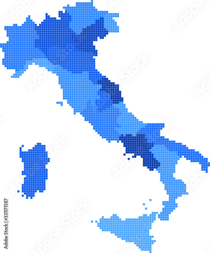 Blue square shape Italy map on white background. Vector illustration.