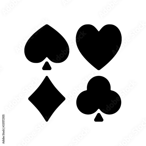Playing cards. Hearts, spades, diamonds, clubs. Black icon on white background