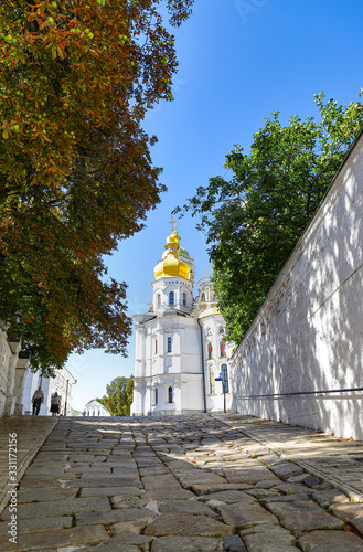Photography View of the temples of Kiev-Pechersk Lavra on a beautiful sunny autumn day