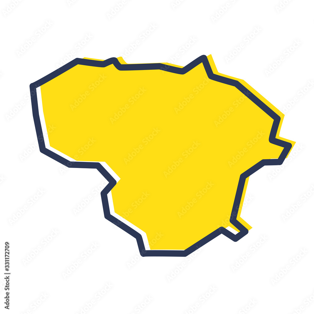 Fototapeta Stylized simple yellow outline map of Lithuania