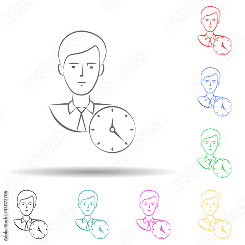 Clock, management, productivity hand drawn multi color set icon. Simple thin line, outline vector of business icons for ui and ux, website or mobile application