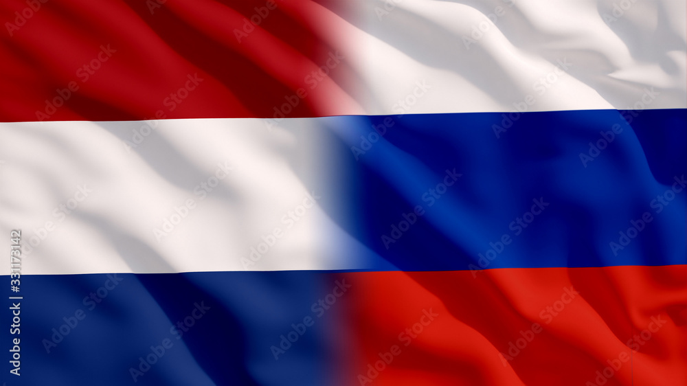 Waving Russia and Netherlands Flags Waving Russia and Netherlands Flags
