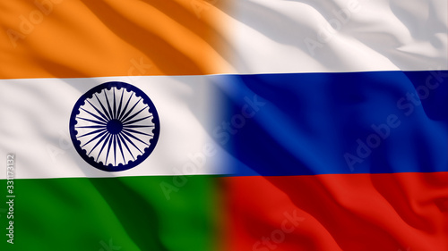 Waving Russia and India Flags