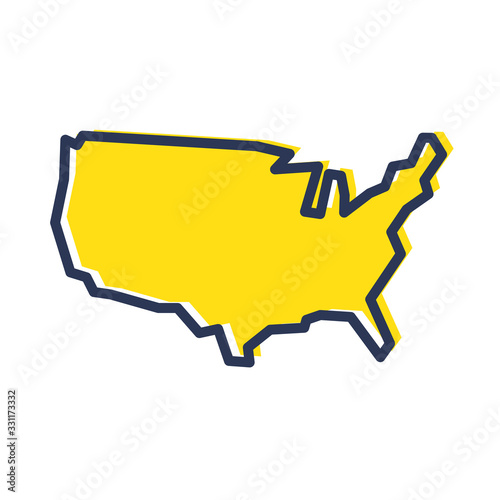 Stylized simple yellow outline map of USA
