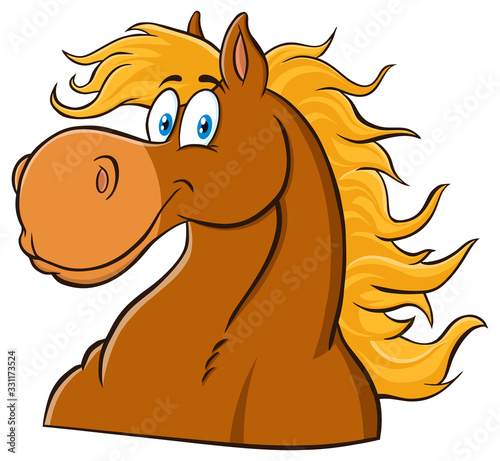 Horse Head Cartoon Mascot Character. Vector Illustration Isolated On White Background