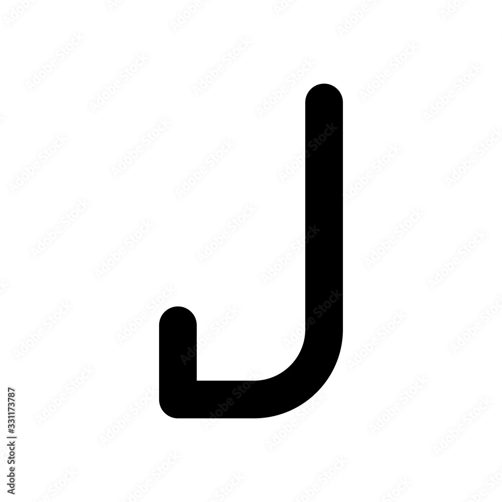 Letter J of alphabet, isolated outline symbol. Black icon on white background