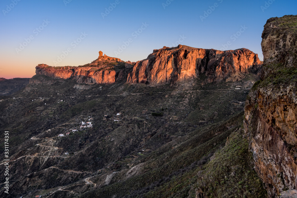 Amazing sunset in Roque Nublo, Gran Canaria island