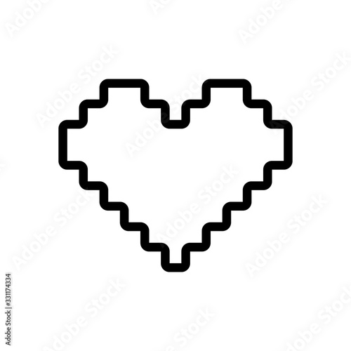 Pixel heart, 8 bit, valentine day, outline design. Black icon on white background