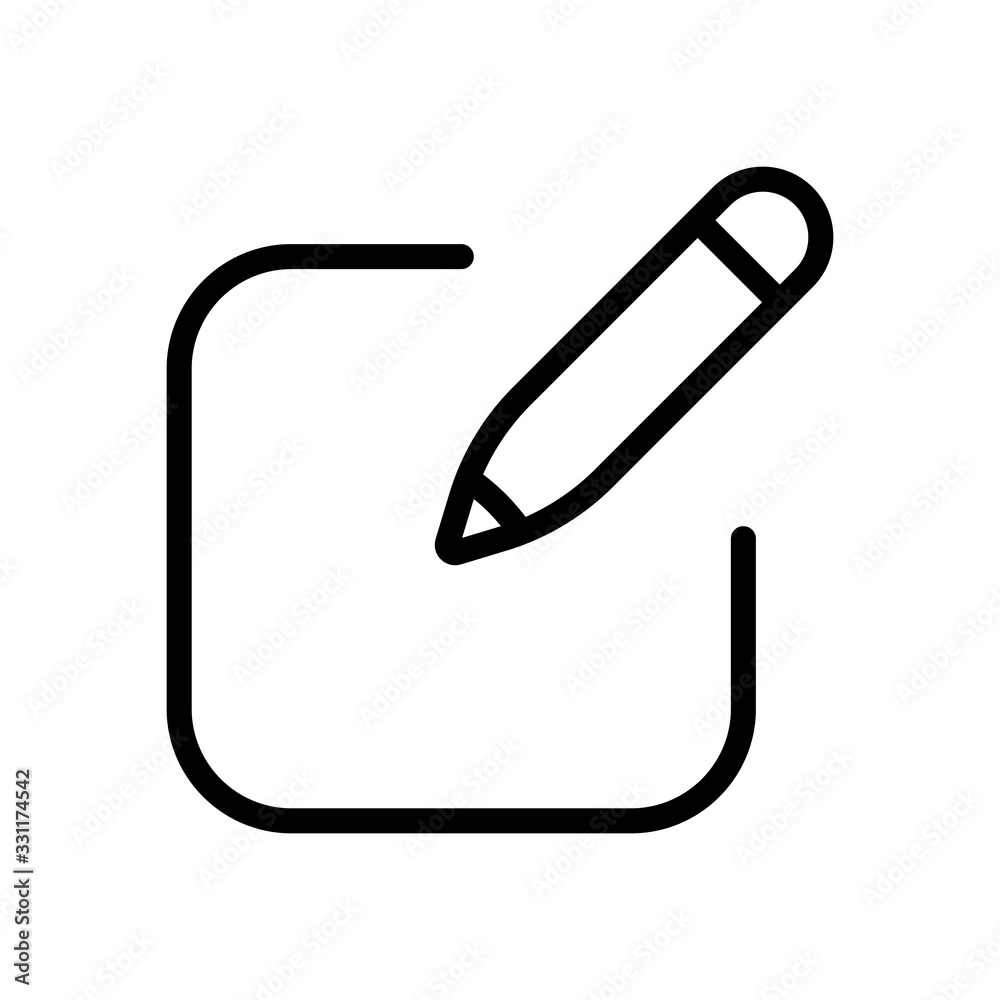 Pencil and paper, edit text, create file, new document, outline design. Black icon on white background Pencil and paper, edit text, create file, new document, outline design. Black icon on white background