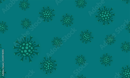 Turquoise Coronavirus concept seamless background. COVID-19 quarantine. 2019 and 2020 nCov Coronavirus. Infection of coronavirus pandemic abstract. Virus cell from China. Vector illustration