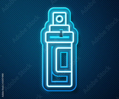 Glowing neon line Perfume icon isolated on blue background. Vector Illustration