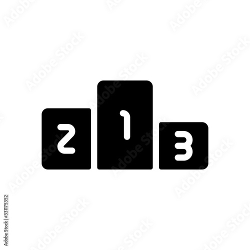 Winners podium, three levels, sport logo. Black icon on white background