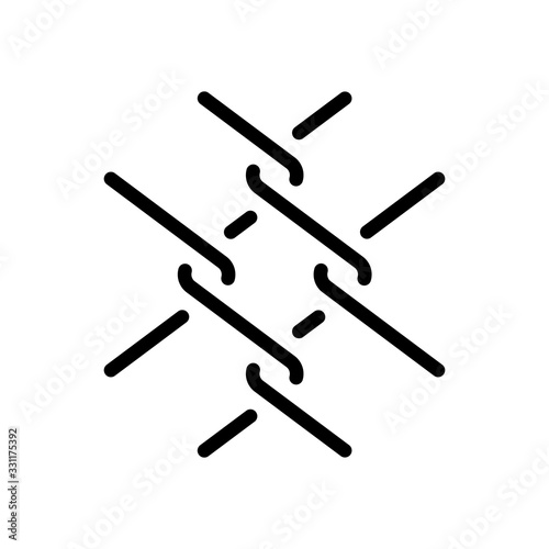 Metal fence grid, wire mesh, outline design. Black icon on white background