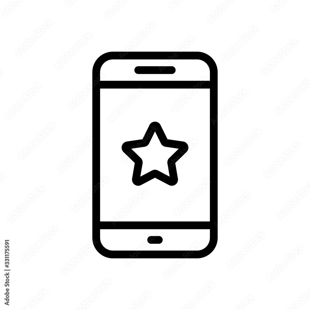 Mobile phone and star, app rating, outline design. Black icon on white background Mobile phone and star, app rating, outline design. Black icon on white background