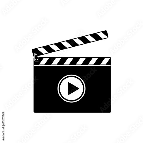 Movie clapper board icon. Flat vector illustration video symbol on white background.