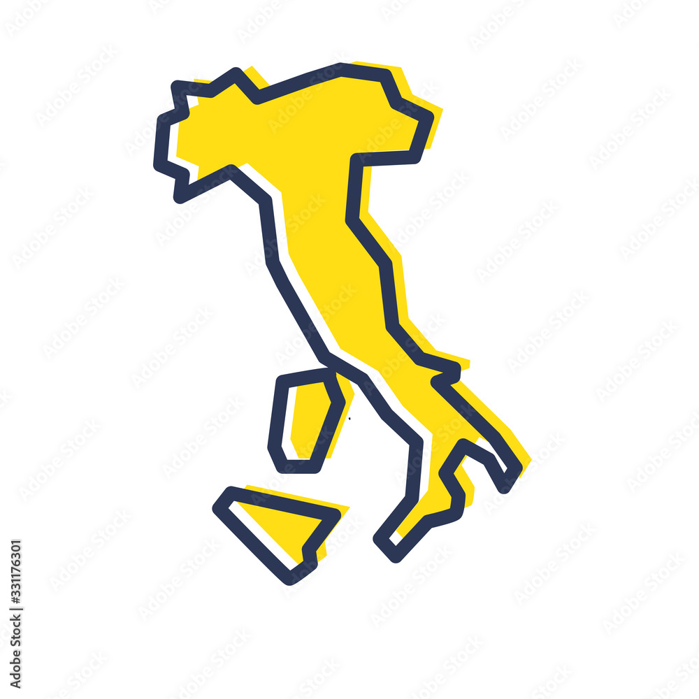 Stylized simple yellow outline map of Italy Stylized simple yellow outline map of Italy