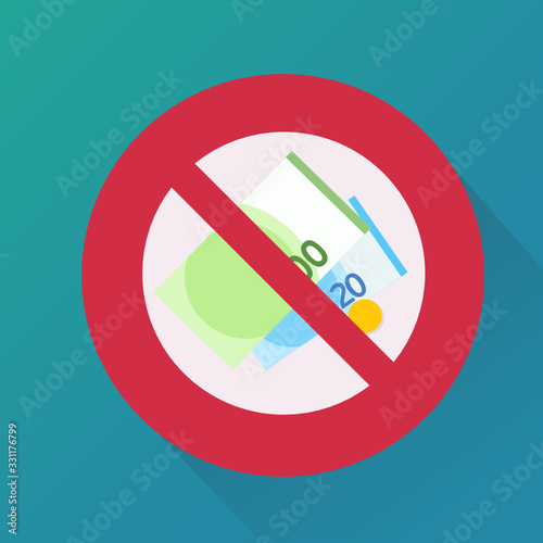Panneau d'interdiction de payer en espèces euros (flat design)