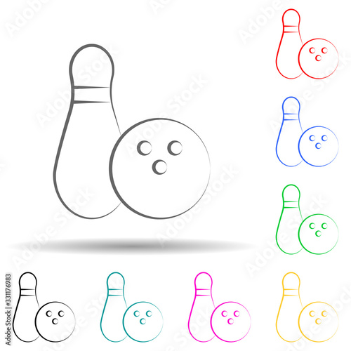 Bowling multi color set icon. Simple thin line, outline vector of fitness icons for ui and ux, website or mobile application