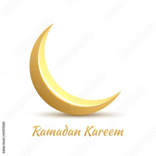 Golden Crescent. Design of greeting card for Muslim holiday. Vector illustration. Ramadan Kareem means generous month of Ramadan.