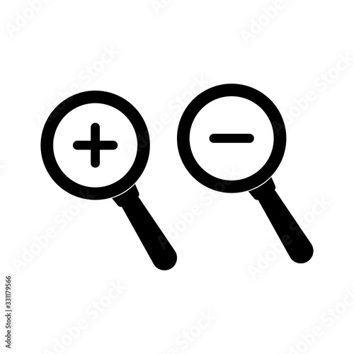 Increase and decrease of magnifying glass icon. vector illustration in black