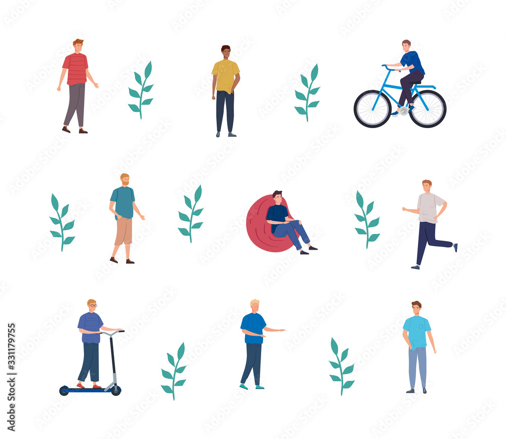 group of young people doing activities vector illustration design