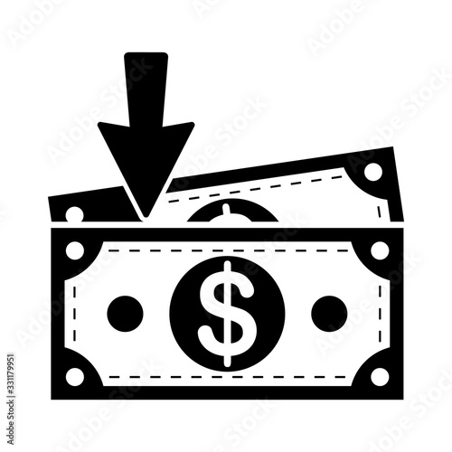 Falling money icon. vector illustration dollar fall on white background.